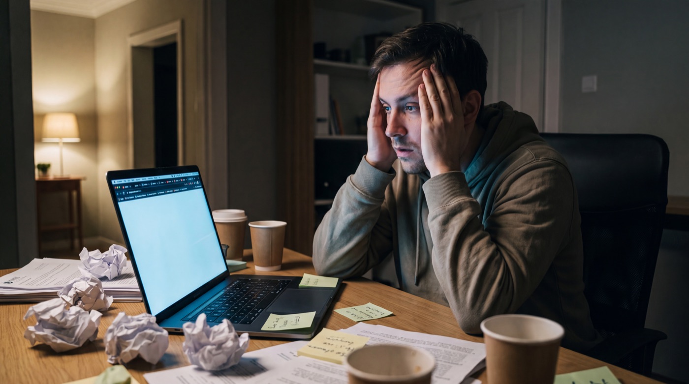 Person paralyzed in the dark in front of a laptop — the Dark Playground